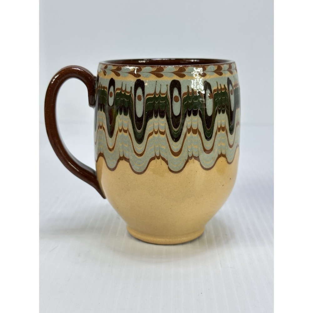 Bulgarian Troyan Peacock Eye Redware Pottery HandMade Coffee Mug Drip Glaze